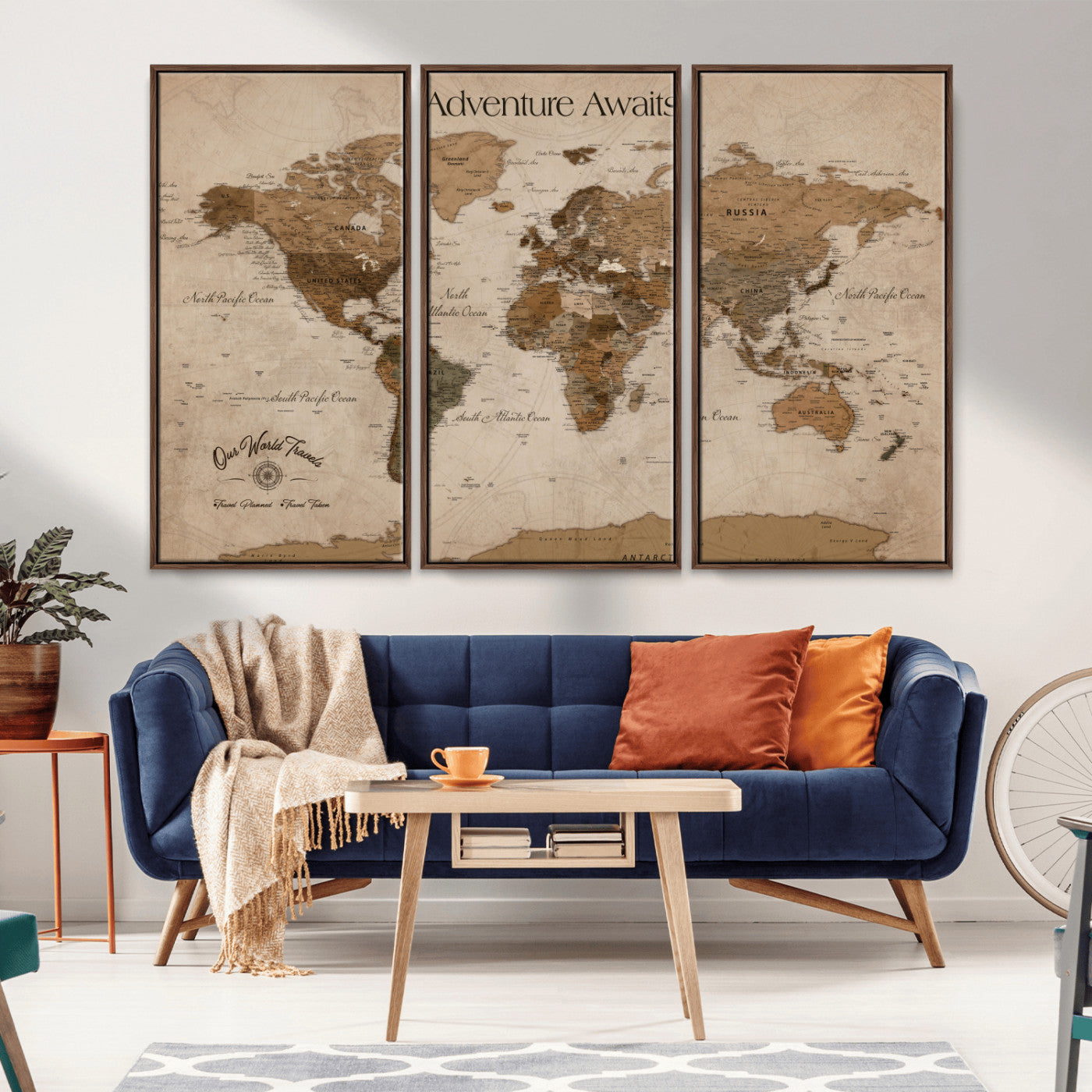 58622470-MGV-CV-36X24-Adventure Awaits Sepia World Map Wall Art – Vintage Travel Canvas Print, Rustic Atlas Artwork, Antique Style Decor for Home Office