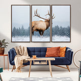 85177251-MGV-CV-36X24-Elk Wall Art – Majestic Wildlife Canvas Print of Bull Elk Snowy Forest, Rustic Nature Decor for Living Room, Cabin, or Office