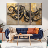 57944271-MGV-CV-36X24-Octopus Wall Art – Black and Gold Nautical Canvas Print, Modern Ocean Inspired Artwork with Elegant Detailing, Coastal Marine