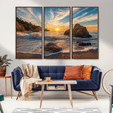 85659923-MGV-FC-48X32-3P_Walnut-Rocky Ocean Sunset Canvas Wall Art – Seaside Dramatic Seascape Print, Coastal Modern Decor, Ocean Sunset Art for Living Room or