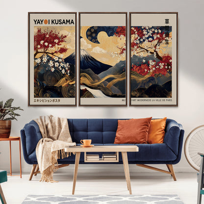 66892669-MGV-CV-36X24-Japanese Landscape Wall Art – Mount Fuji Canvas Print with Cherry Blossoms and Golden Waves, Traditional Asian Inspired Artwork