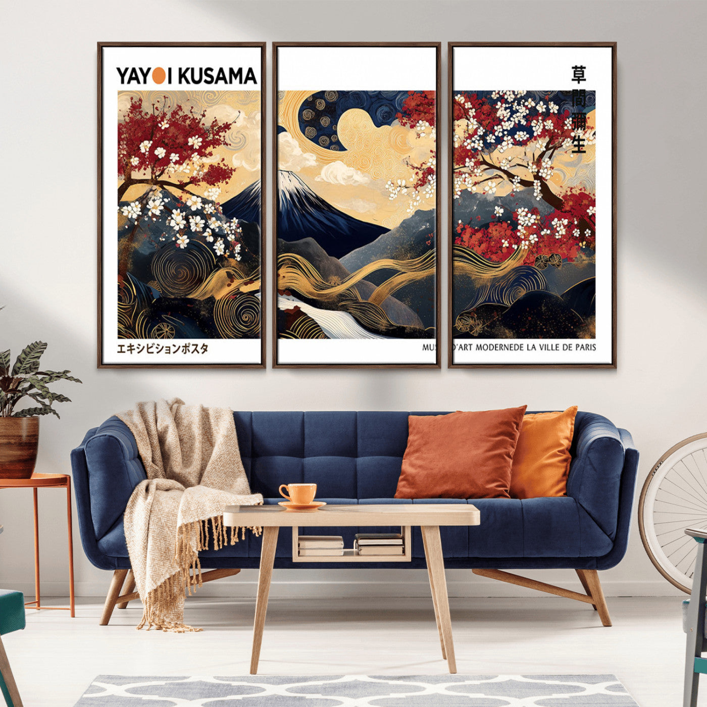 28945903-MGV-CV-36X24-Japanese Wall Art – Mount Fuji Canvas Print with Cherry Blossoms and Golden Wave Motifs, Traditional Asian Inspired Artwork for