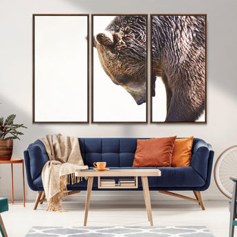 14405507-MGV-CV-36X24-Bear Wall Art – Wildlife Canvas Print with Rustic Animal Portrait and Minimalist Background, Nature Inspired Photography for