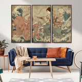 54879547-MGV-CV-36X24-Samurai Woman Wall Art – Japanese Ukiyo-e Style Canvas Print with Katana and Octopus, Traditional Asian Inspired Battle Artwork