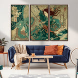 86918027-MGV-CV-36X24-Samurai Warrior vs Octopus Wall Art – Japanese Ukiyo-e Ocean Battle Canvas Print, Traditional Samurai Artwork for Living Room,