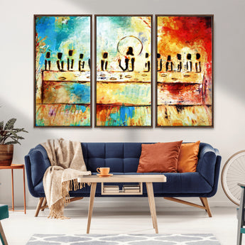 YKE34632598CR-MGV-FC-48X32-3P_Walnut-Abstract Last Supper with Apostles Wall Art Canvas Print