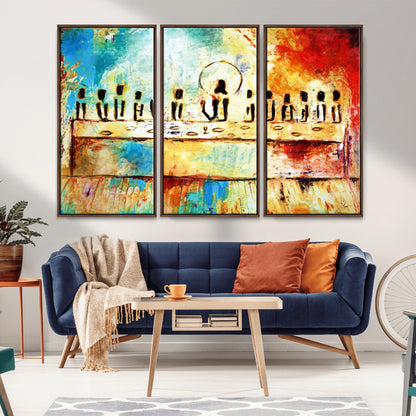 YKE34632598CR-MGV-FC-48X32-3P_Walnut-Abstract Last Supper with Apostles Wall Art Canvas Print
