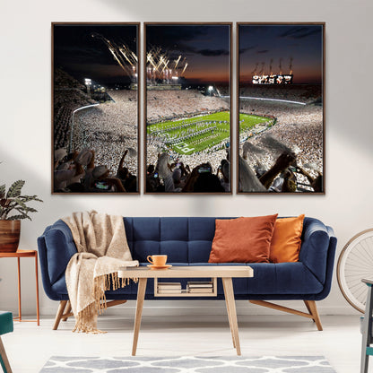 Penn-MGV-CV-36X24-Football Stadium Wall Art – Panoramic Night Game Canvas Print, Packed Crowd with Fireworks, Sports Decor for Office, Man Cave, Bar