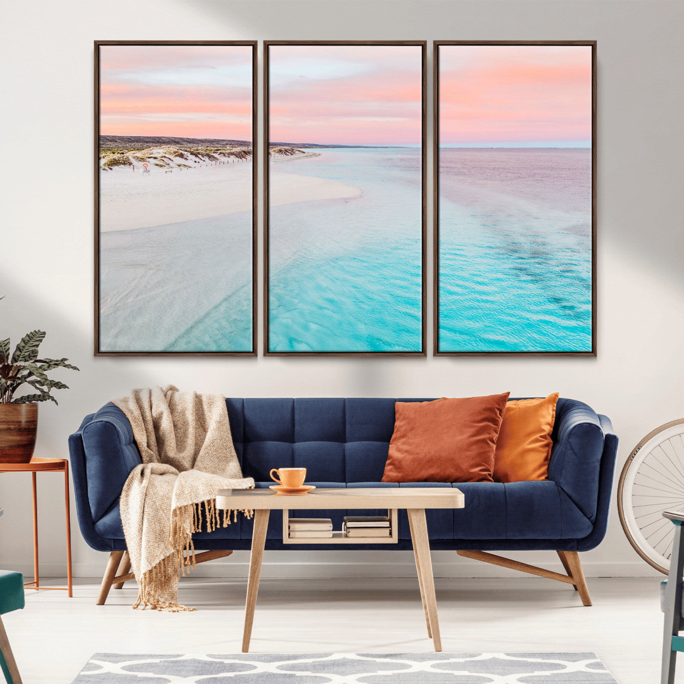41613614-MGV-CV-36X24-Beach Sunset Wall Art – Pastel Ocean Canvas Print, Turquoise Water and Pink Sky Photography Decor for Bedroom, Living Room, Office