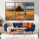 16480179-MGV-CV-36X24-Farmhouse Wall Art – Rustic Barn and Golden Field Canvas Print, Country Landscape Photography Decor for Bedroom, Living Room,