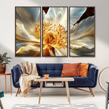 20862576-MGV-CV-36X24-Golden Abstract Flower Canvas Wall Art – Modern Botanical Bloom Print, Elegant Floral Artwork for Living Room, Bedroom, Office