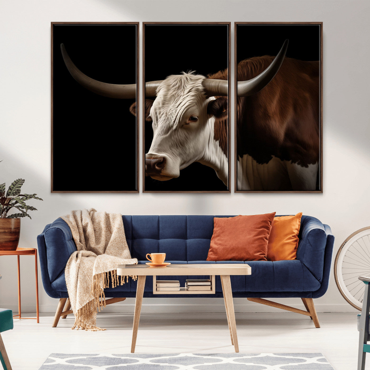 27414857-MGV-CV-36X24-Longhorn Bull Wall Art – Dramatic Western Steer Portrait Canvas Print, Rustic Farmhouse Animal Decor for Living Room, Office, or