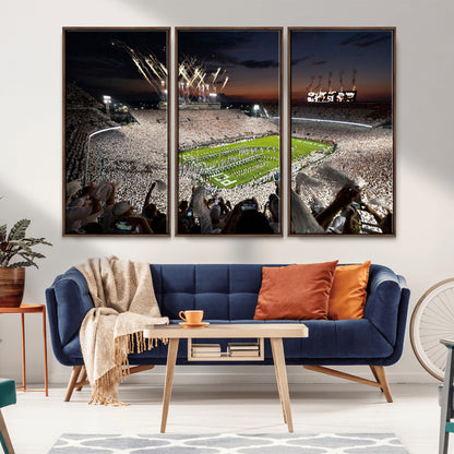 11221988-MGV-CV-36X24-Football Stadium Wall Art – Game Day Crowd with Fireworks, Sports Fan Photography Print, Stadium Decor for Man Cave, Bar, or
