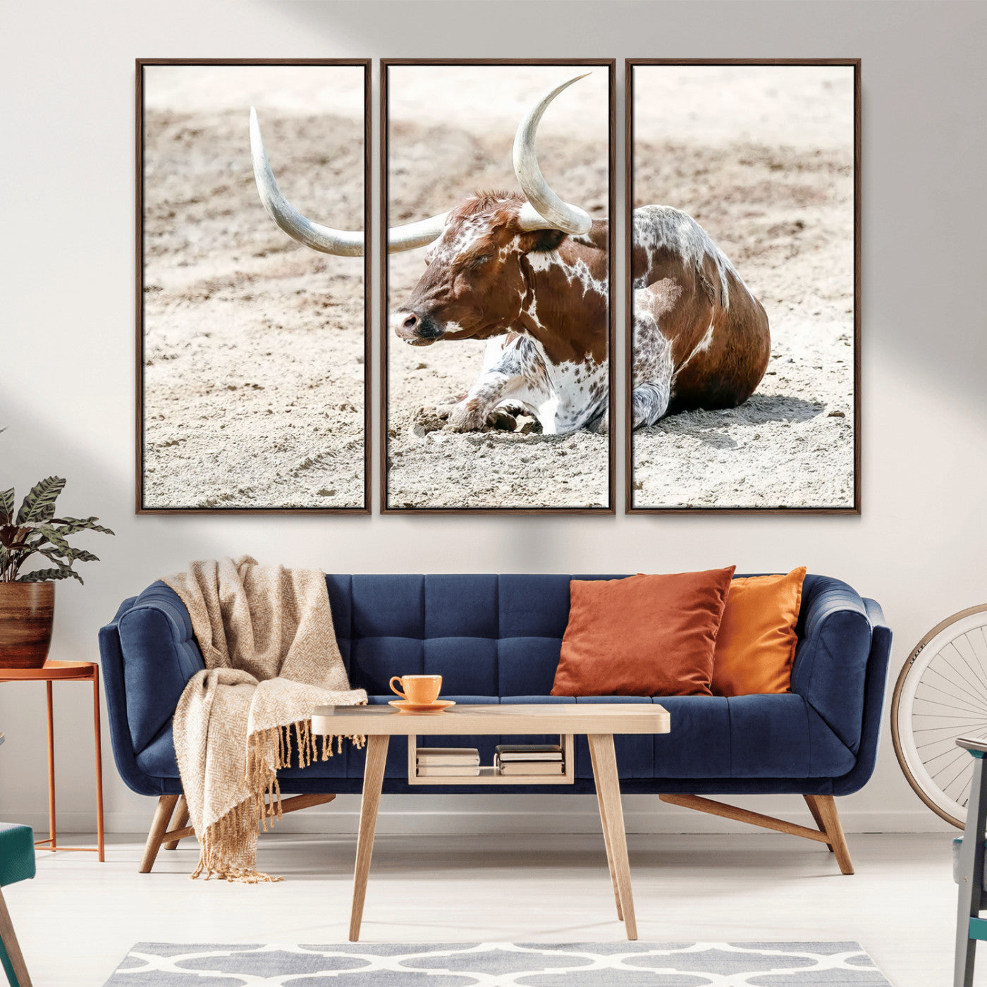 89096667-MGV-CV-36X24-Texas Longhorn Wall Art – Rustic Western Canvas Print, Cattle Photography Decor for Ranch House, Living Room, Office, Man Cave