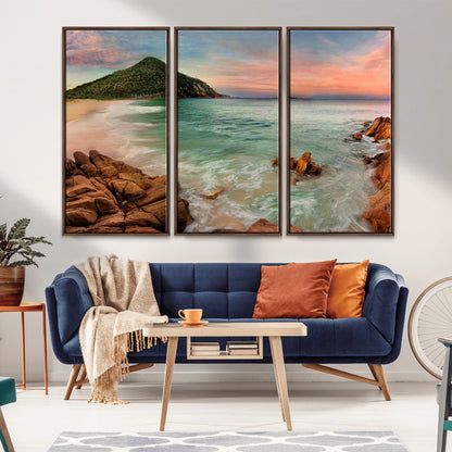 53831025-MGV-CV-36X24-Coastal Landscape Wall Art – Tropical Beach Ocean Canvas Print, Sunset Mountain View Photography Decor for Living Room, Bedroom,