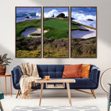22776914-MGV-CV-36X24-Golf Course Wall Art – Oceanfront Green Canvas Print, Coastal Pebble Beach Photography Sports Decor for Living Room, Office, Man