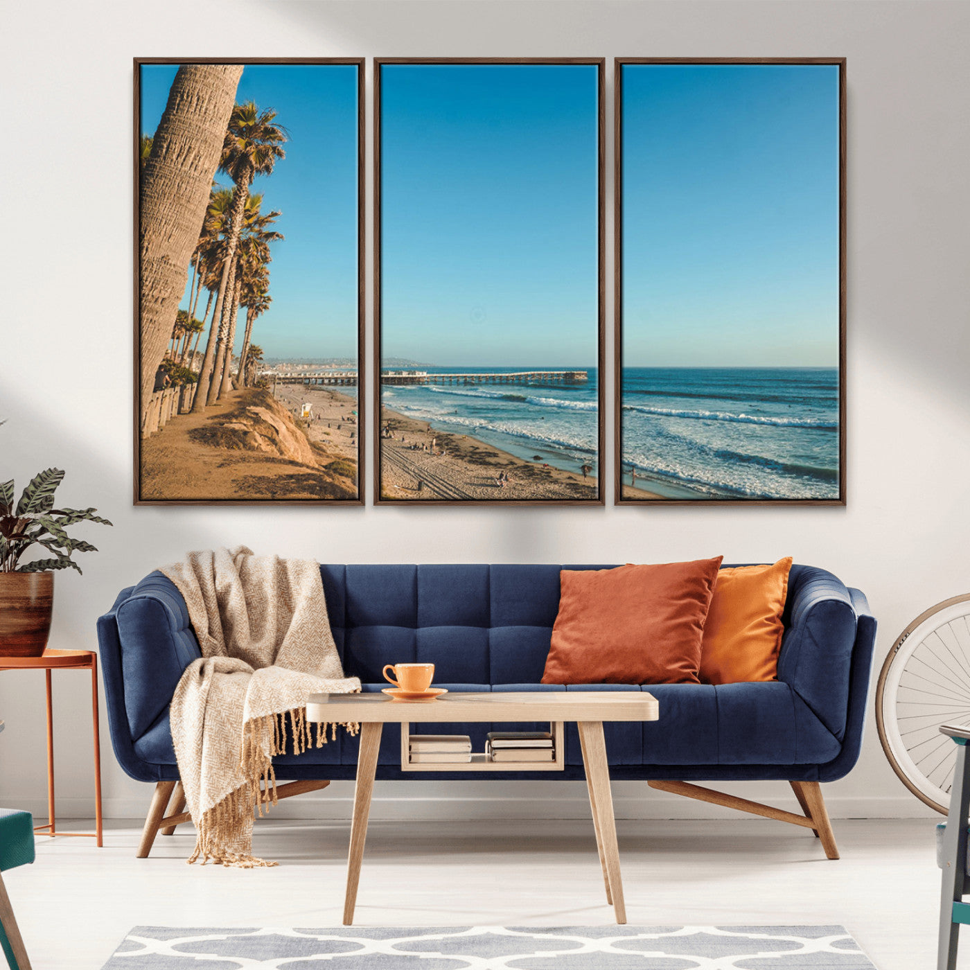 92568259-MGV-CV-36X24-California Beach Wall Art – Palm Tree Pier Canvas Print, Coastal Ocean Photography Seaside Decor for Living Room, Bedroom, Office,