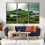 48473947-MGV-CV-36X24-Ocean Golf Course Wall Art – Panoramic Green Fairway Canvas Print, Coastal Golf Landscape Photography Sports Decor for Office, Man