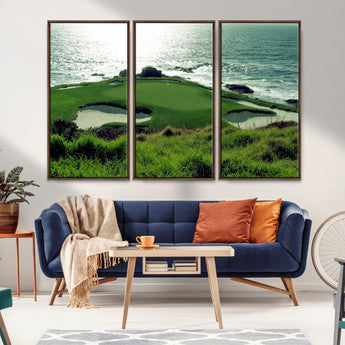 48473947-MGV-CV-36X24-Ocean Golf Course Wall Art – Panoramic Green Fairway Canvas Print, Coastal Golf Landscape Photography Sports Decor for Office, Man