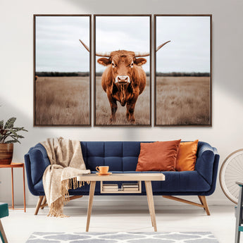 16316734-MGV-CV-36X24-Texas Longhorn Wall Art – Rustic Bull Portrait Canvas Print, Western Farmhouse Animal Photography Decor for Living Room, Office,