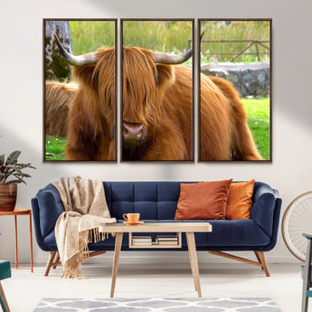 68411138-MGV-CV-36X24-Farmhouse Wall Art – Highland Cow Canvas Print, Rustic Country Cattle Photography Decor for Bedroom, Living Room, Office, Ranch,
