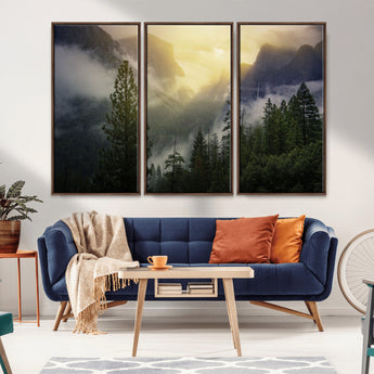 38316884-MGV-CV-36X24-Landscape Wall Art – Misty Mountain Valley Canvas Print, Scenic Pine Forest and Sunrise Photography Decor for Bedroom, Living