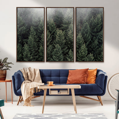 84059409-MGV-CV-36X24-Forest Wall Art – Misty Evergreen Trees Canvas Print, Tranquil Nature Photography Decor for Bedroom, Living Room, Office, Cabin or