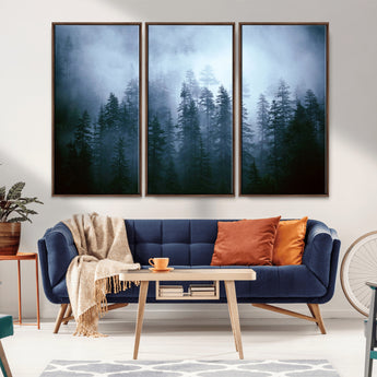 93439624-MGV-CV-36X24-Forest Wall Art – Misty Pine Trees Canvas Print, Moody Nature Photography Decor for Bedroom, Living Room, Office, Cabin, Lodge or