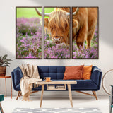 64069351-MGV-CV-36X24-Farmhouse Wall Art – Highland Cow in Wildflowers Canvas Print, Rustic Country Cattle Photography Decor for Bedroom, Living Room,