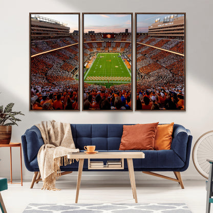 37160229-MGV-CV-36X24-Neyland Stadium Wall Art – Panoramic Tennessee Volunteers Sunset Canvas Print, Checkerboard Crowd Football Game Day Decor for