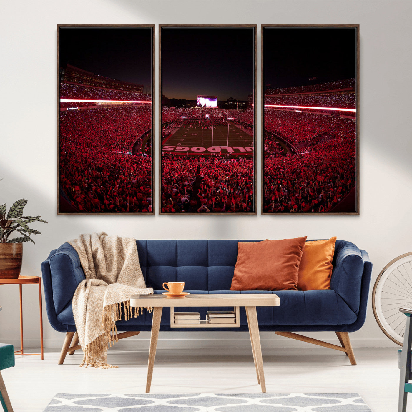 38331045-MGV-CV-36X24-Sanford Stadium Wall Art – Panoramic Georgia Bulldogs Red Light Game Football Canvas Print, Night Crowd Sports Decor for Office,