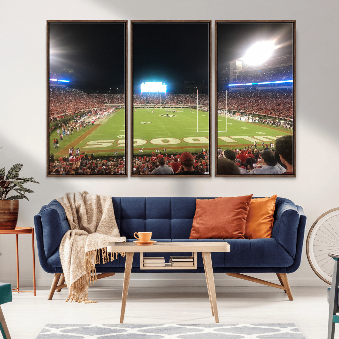16230786-MGV-CV-36X24-Georgia Bulldogs Stadium Wall Art – Night Game Football Field Canvas Print, Panoramic Sports Decor for Home, Office, Fan Cave