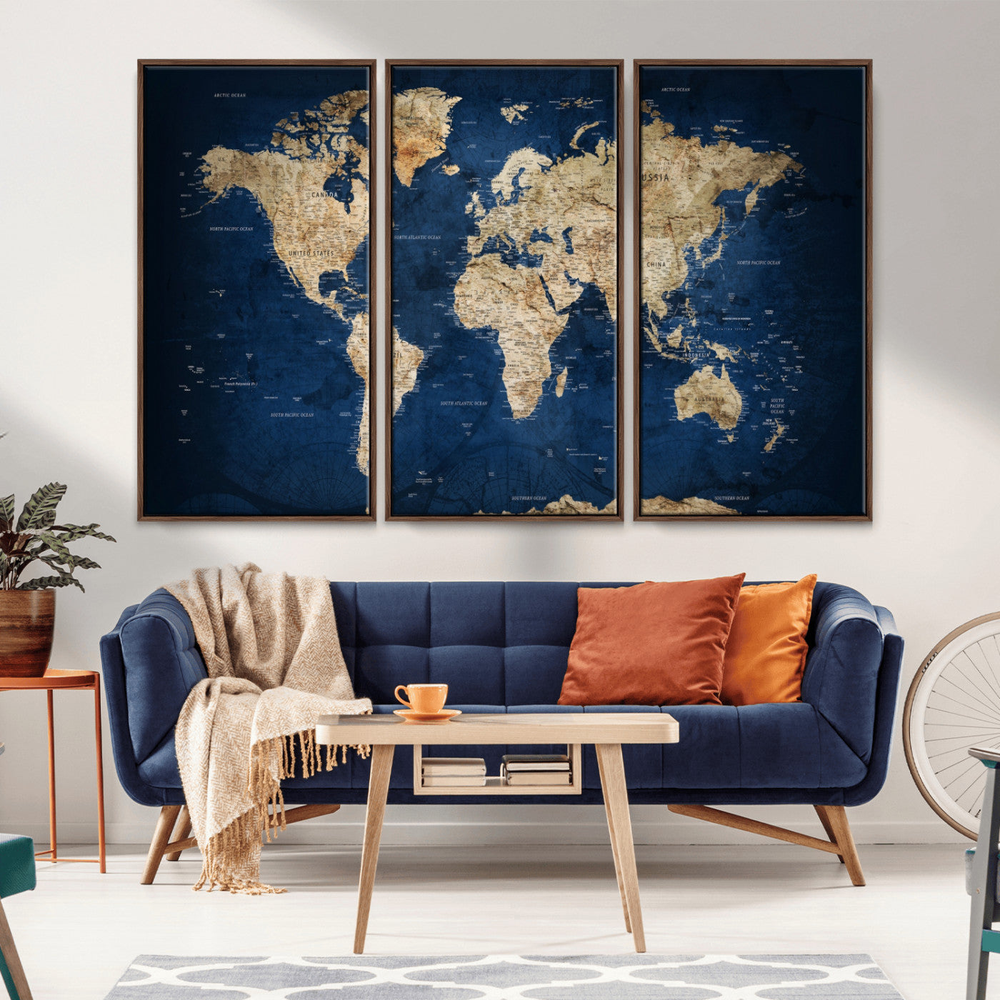 39296-MGV-CV-36X24-World Map Wall Art Canvas Print, Framed Antique Atlas Art Picture Print, Vintage Map Perfect Vintage Explorer Decor Artwork for Home, Office