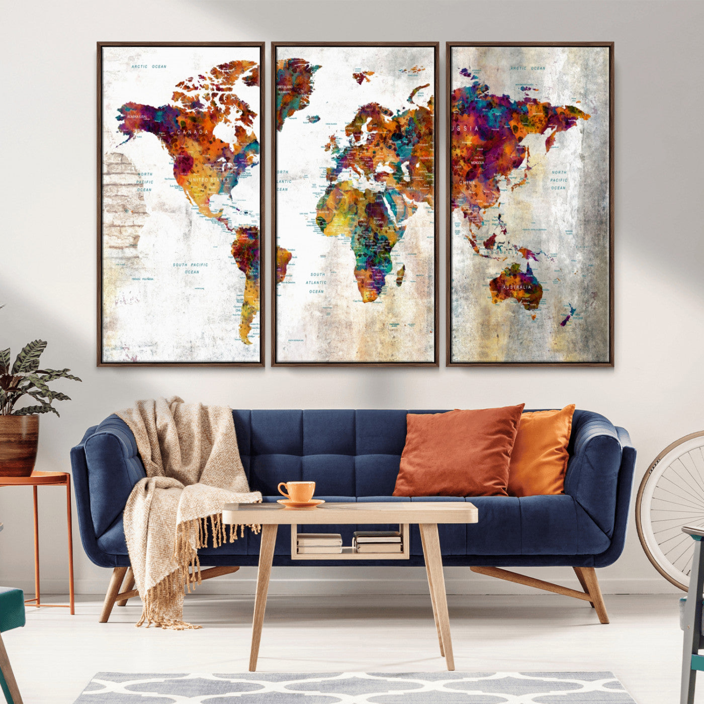 42296-MGV-CV-36X24-Colorful World Map Wall Art Canvas Print, Framed Watercolor Earth Art Picture Print, Rainbow Map Perfect Urban Explorer Decor