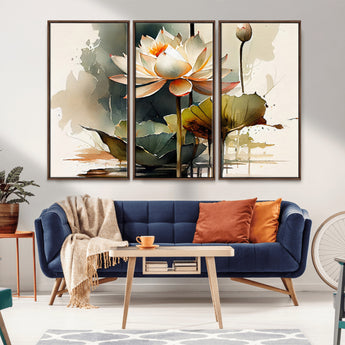 46359-MGV-CV-36X24-Lotus Blossom Wall Art Canvas Print, Framed Water Lily Art Picture Print, Zen Flower Perfect Zen Botanical Decor Artwork