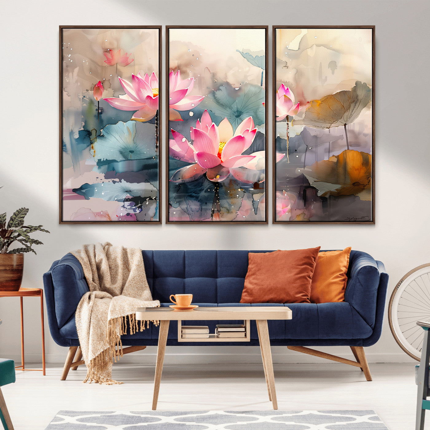 18414-MGV-CV-36X24-Pink Lotus Wall Art Canvas Print, Framed Water Lily Art Picture Print, Dreamy Floral Perfect Dreamy Botanical Decor Artwork