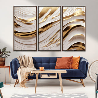 41237-MGV-CV-36X24-Gold Waves Wall Art Canvas Print, Framed Elegant Flow Art Picture Print, Luxury Layers Perfect Minimal Luxe Decor Artwork