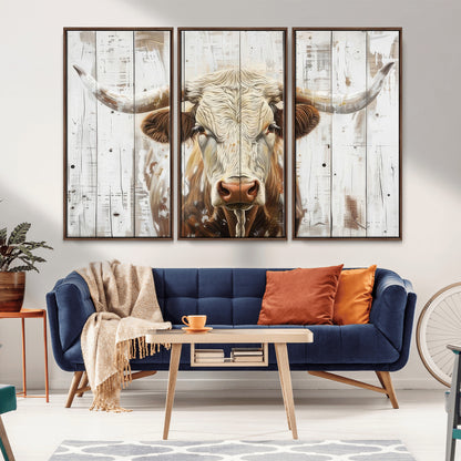 10840-MGV-CV-36X24-Texas Longhorn Wall Art Canvas Print, Framed Rustic Bull Art Picture Print, Western Cattle Perfect Rustic Western Decor Artwork