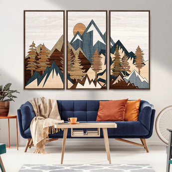 80300-MGV-CV-36X24-Geometric Mountains Wall Art Canvas Print, Framed Stylized Trees Art Picture Print, Graphic Forest Perfect Rustic Abstract Decor