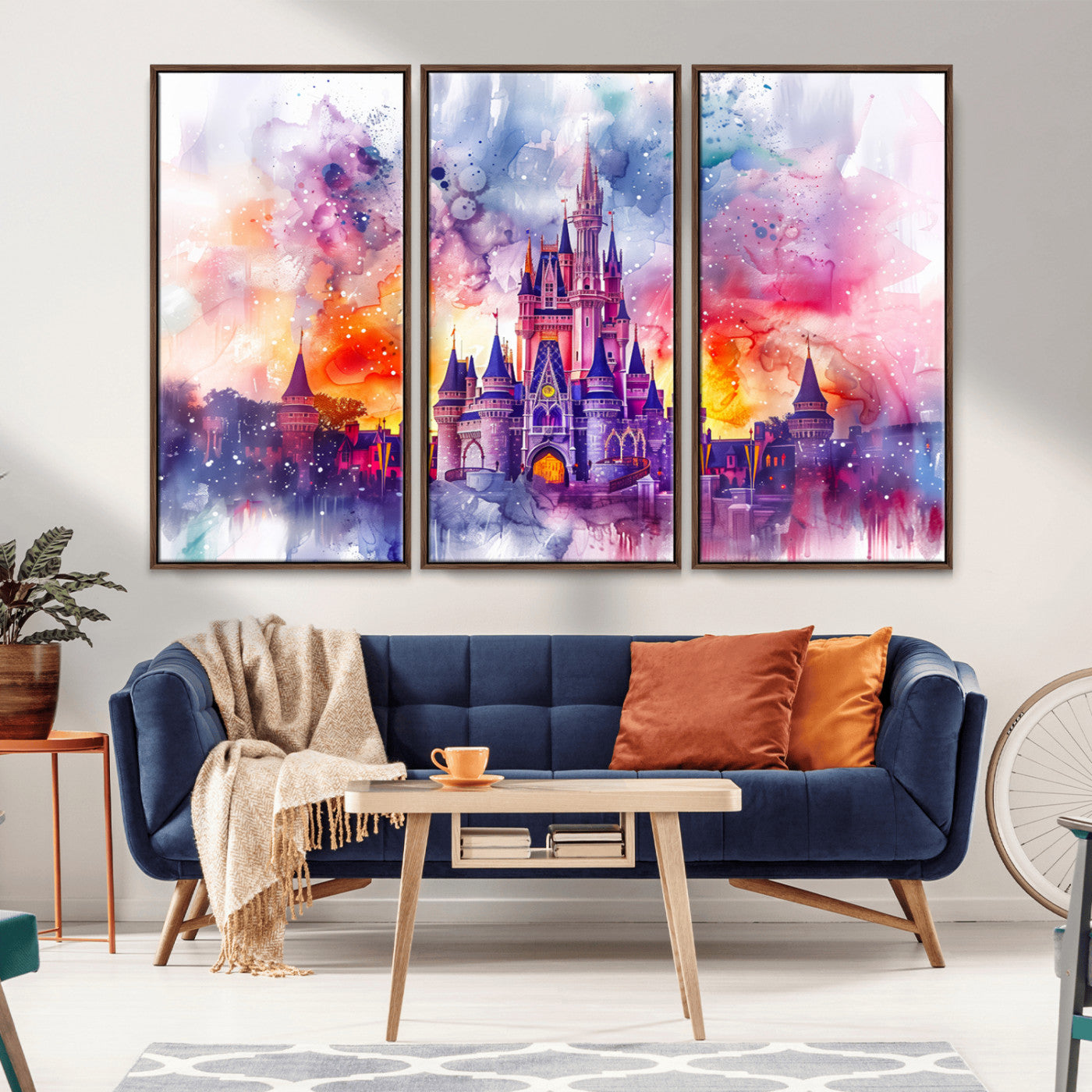 80707-MGV-CV-36X24-Cinderella Castle Wall Art Canvas Print, Framed Watercolor Sky Art Picture Print, Magic Kingdom Perfect Whimsical Fairytale Decor