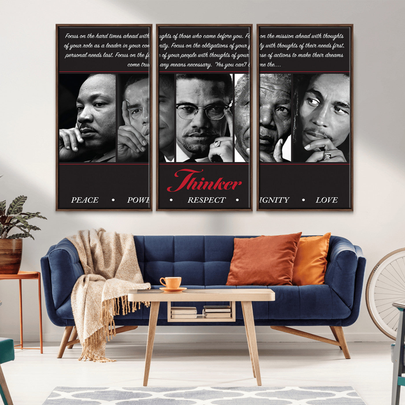 45112-MGV-FC-48X32-3P_Walnut-Black Icons Wall Art Canvas Print, Framed Thinker Art Picture Print, Motivational Quote Perfect Cultural Modern Decor Artwork