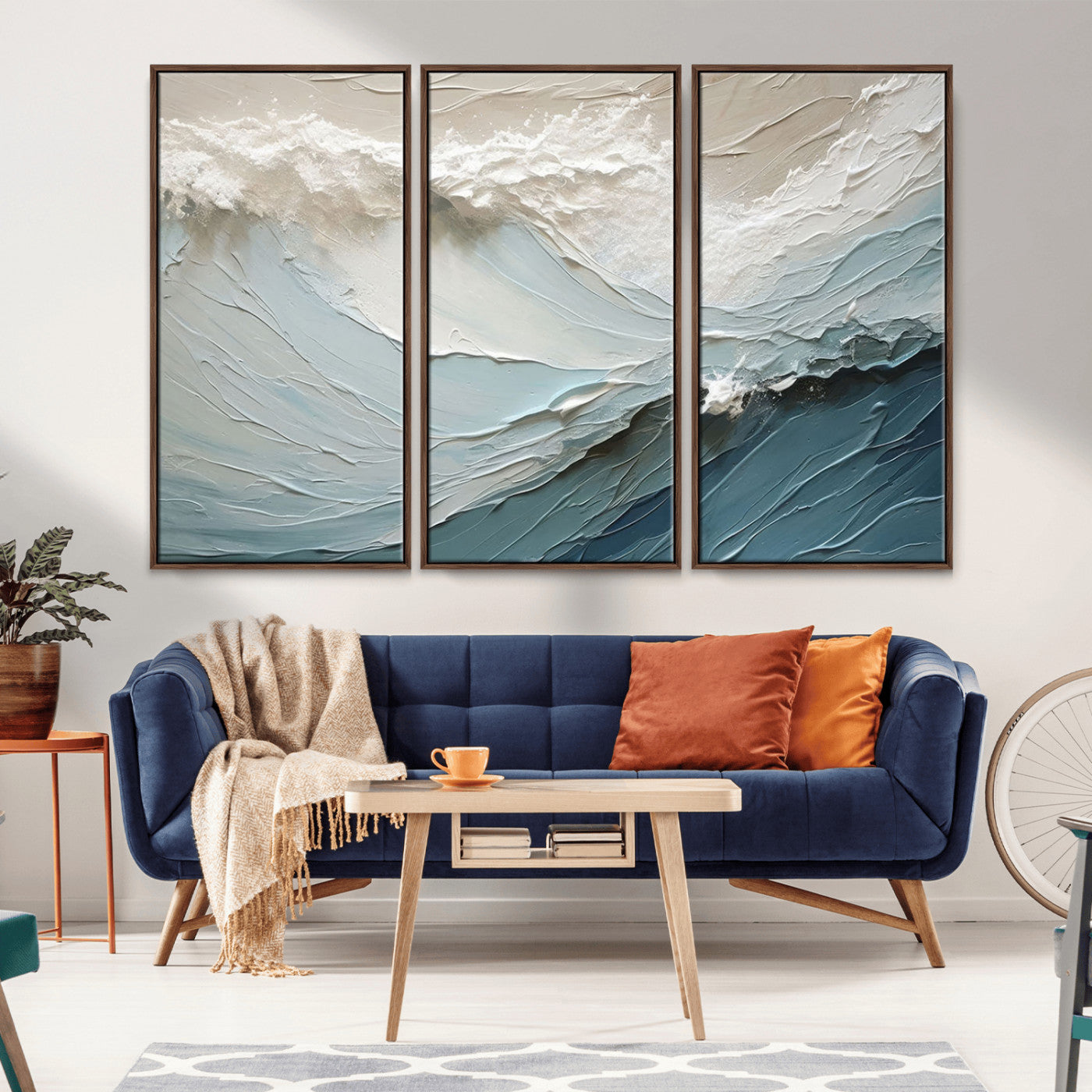 53646-MGV-FC-48X32-3P_Walnut-Ocean Wave Wall Art Canvas Print, Framed Textured Seascape Art Picture Print, Modern Ocean Perfect Minimal Coastal 2/2 Decor