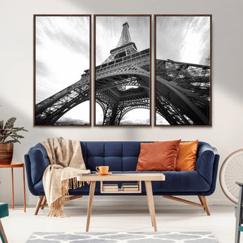 40006-MGV-CV-36X24-Eiffel Tower Wall Art – Black and White Architectural Photo Print, Paris Inspired Decor for Bedroom, Office, Studio or Modern