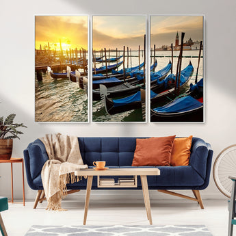 25872-MGV-CV-36X24-Venetian Gondola Dock Wall Art – Serene Sunset Canal Canvas Print, Tranquil Water Travel Decor for Office, Living Room, or Man
