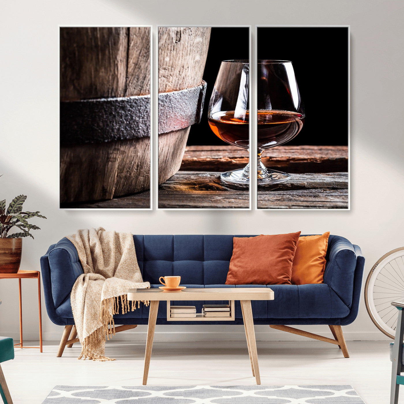 50839-MGV-CV-36X24-Barrel & Brandy Wall Art – Rustic Whiskey Barrel and Brandy Glass Canvas Print, Elegant Home Bar or Lounge Decor for Office, Man