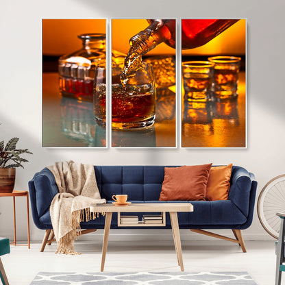 18250-MGV-CV-36X24-Whiskey Pour Wall Art – Captivating Whiskey Splash Canvas Print, Elegant Bar or Home Lounge Decor for Office, Man Cave or Living