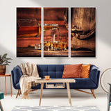 52458-MGV-FC-48X32-3P_White-Whiskey Pour Wall Art – Elegant Whiskey Bottle Pouring into Glasses Canvas Print, Refined Bar or Lounge Decor for Home, Office, or