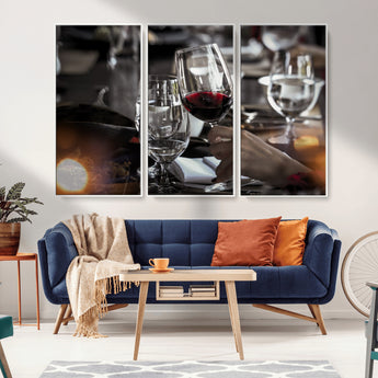 75513-MGV-CV-36X24-Elegant Wine Toast Wall Art – Close-Up Red Wine Glass at Dinner Table Canvas Print, Sophisticated Dining Room or Bar Decor