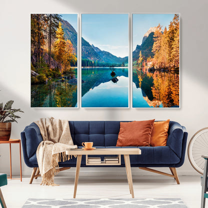 32962-MGV-CV-36X24-Mountain Lake Wall Art – Tranquil Autumn Landscape Canvas Print, Nature Reflection Decor for Living Room, Bedroom, Office or Cabin
