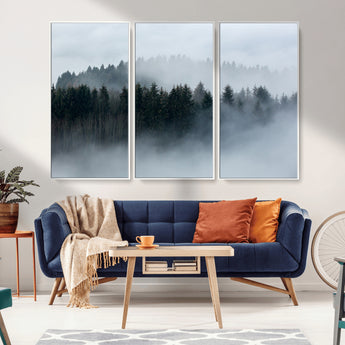 42596-MGV-CV-36X24-Misty Forest Wall Art – Atmospheric Pine Trees Canvas Print, Nature Landscape Decor for Living Room, Bedroom, Office, or Cabin